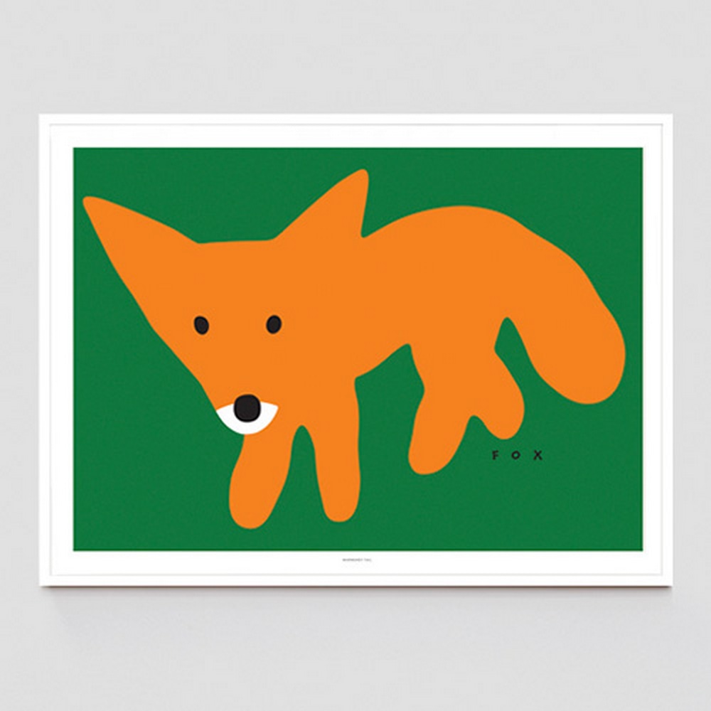 Artprint Fox Green, mit rotem Fuchs vor gruenem Hintergrund.