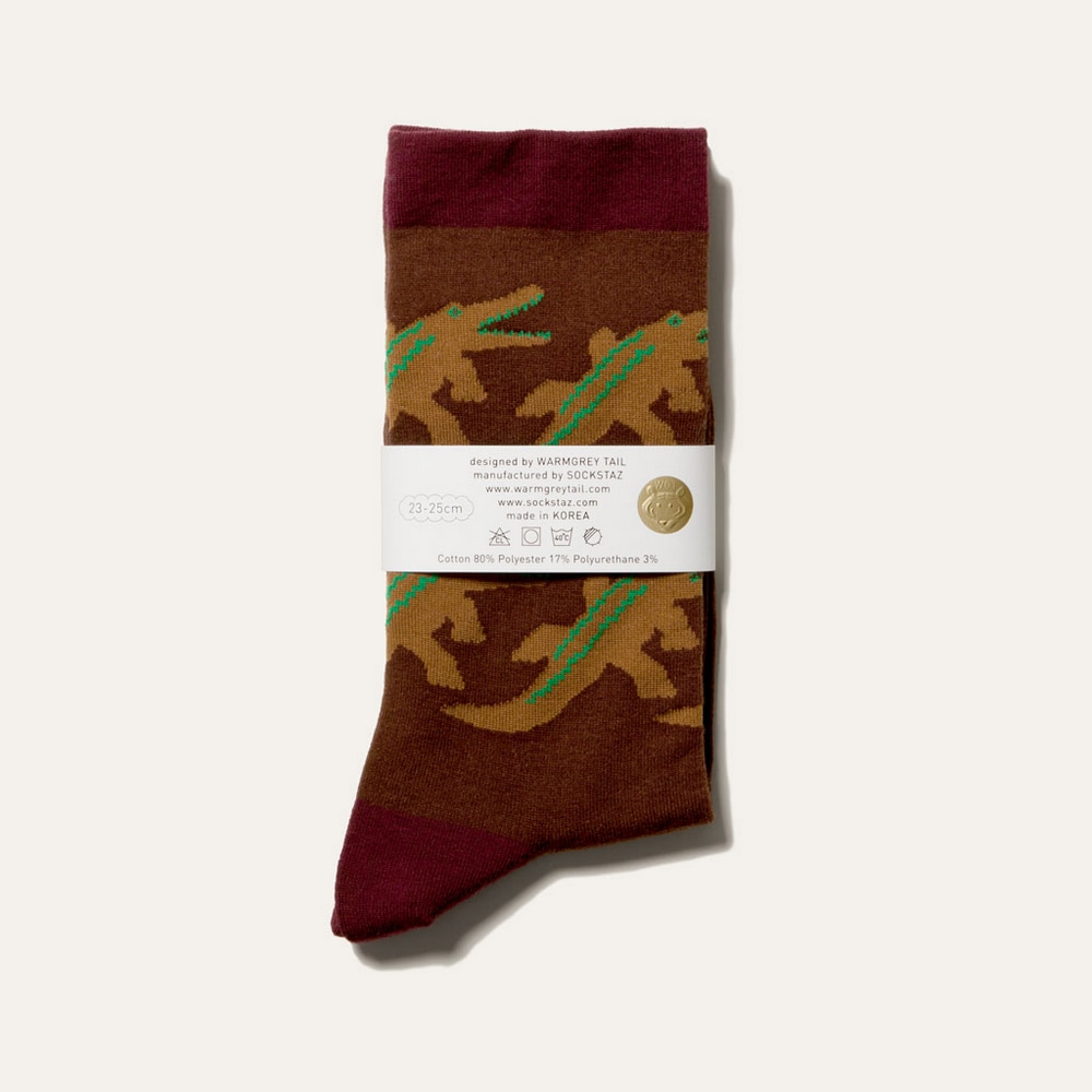 Warmgreytail Socken Crocodile Brown mit Verpackung.